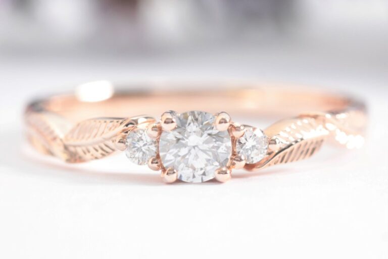 three diamond leaf engagement ring